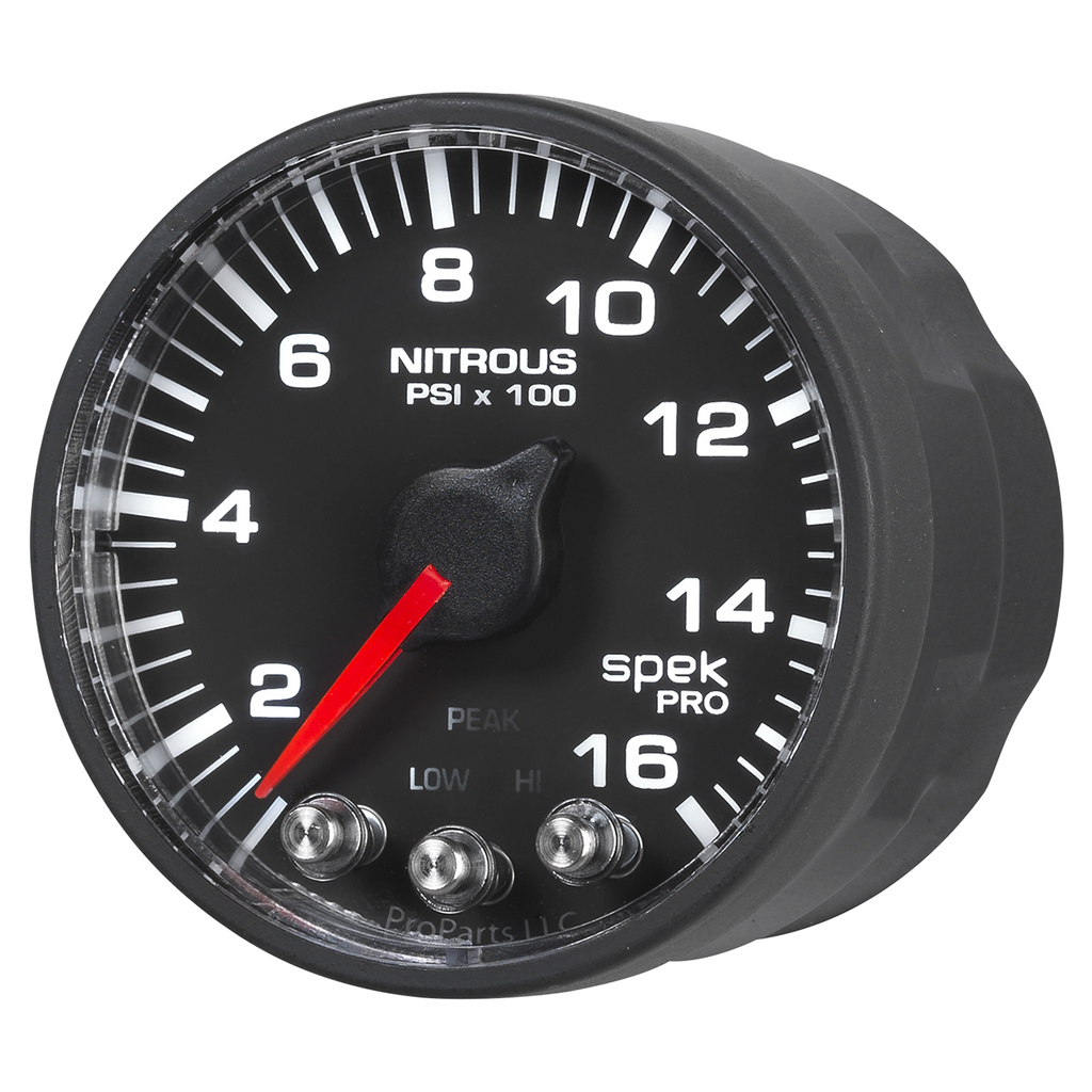 2-1/16" Nitrous Pressure, 0-1600 Psi, Spek-Pro, Black/Black