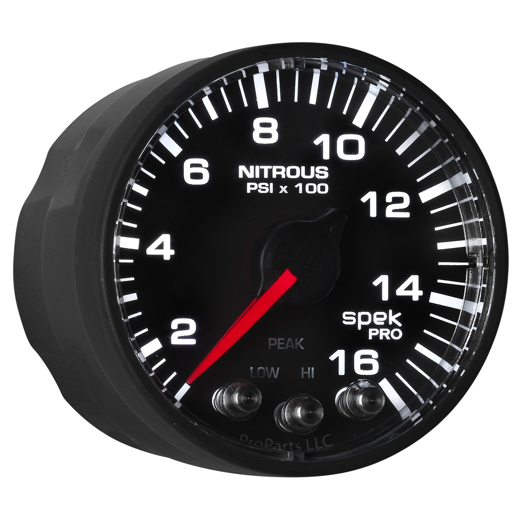 2-1/16" Nitrous Pressure, 0-1600 Psi, Spek-Pro, Black/Black