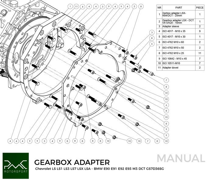 Gearbox adapter plate GM Chevrolet V8 LS LS1 LS3 LS7 LSX LSA