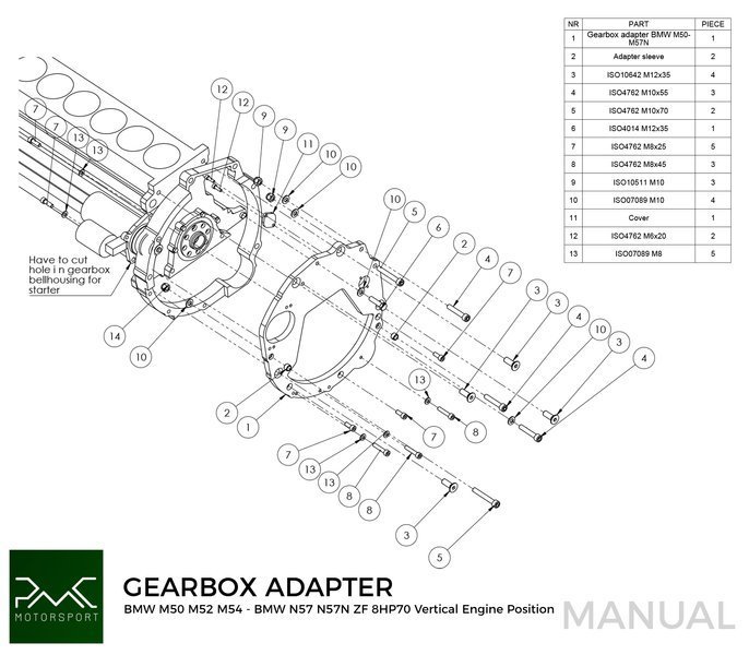 PMC Gearbox Adapter Plate BMW M50 S50 M52 M54 (0º)