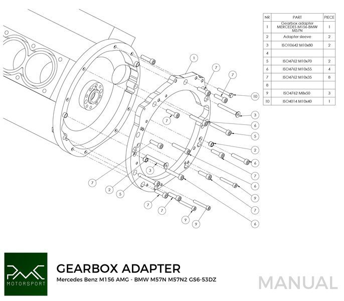 PMC Gearbox Adapter Plate Mercedes Benz V8 M156 AMG