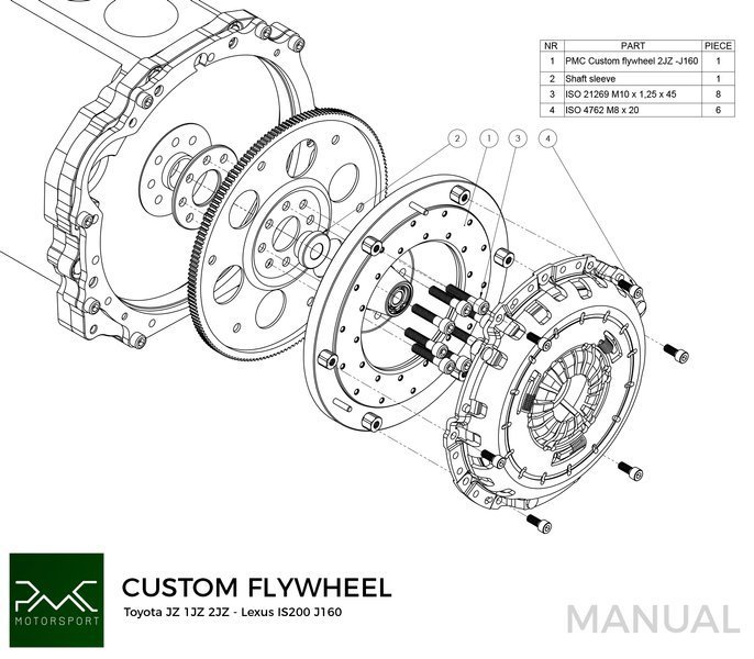 PMC Flywheel Toyota JZ - Toyota Altezza / Lexus IS200 J160 Aisin AZ6 (first gen.)