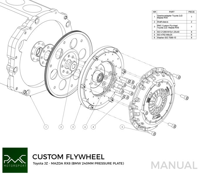 PMC Flywheel Toyota JZ - Mazda RX88 / BMW Pressure Plate