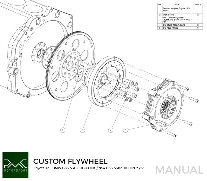 PMC Flywheel Toyota JZ - BMW M57N M57N2 GS6-53DZ HGU HGK / N54 GS6-53BZ 184mm 7.25" (P)