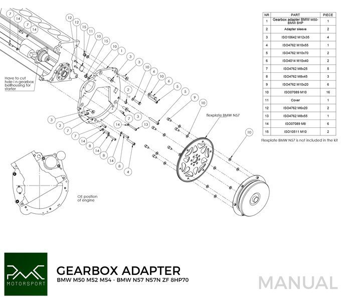 PMC Gearbox Adapter Plate BMW M50 S50 M52 M54